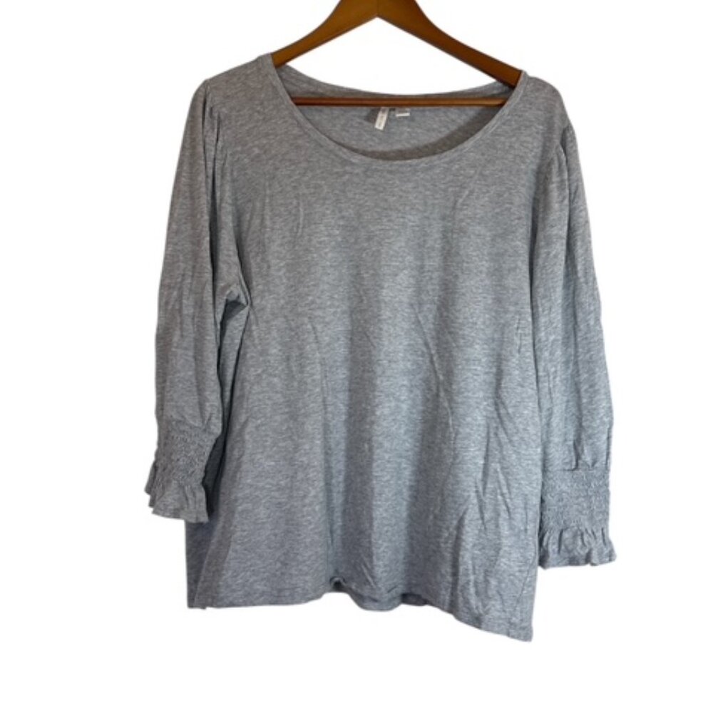 Cato 18/20W Top Shirt Blouse Gray Long Sleeve Ruched Classic Travel Comfy